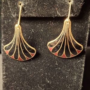 Meow Gold and Red Fan-Shaped Earrings